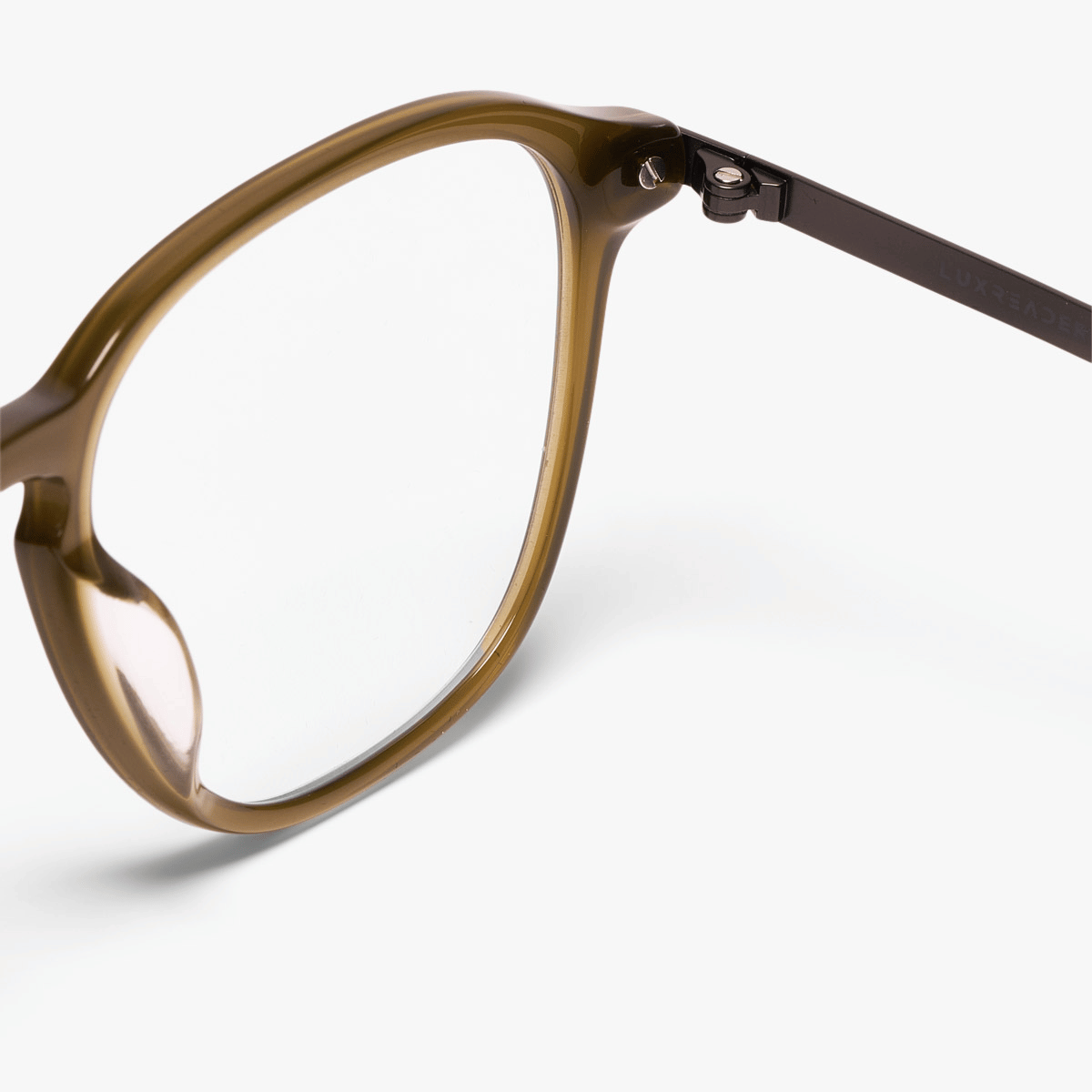 Luxreaders stylish Rønne Shiny Olive Reading glasses. Made from Titanium in a Square shape.