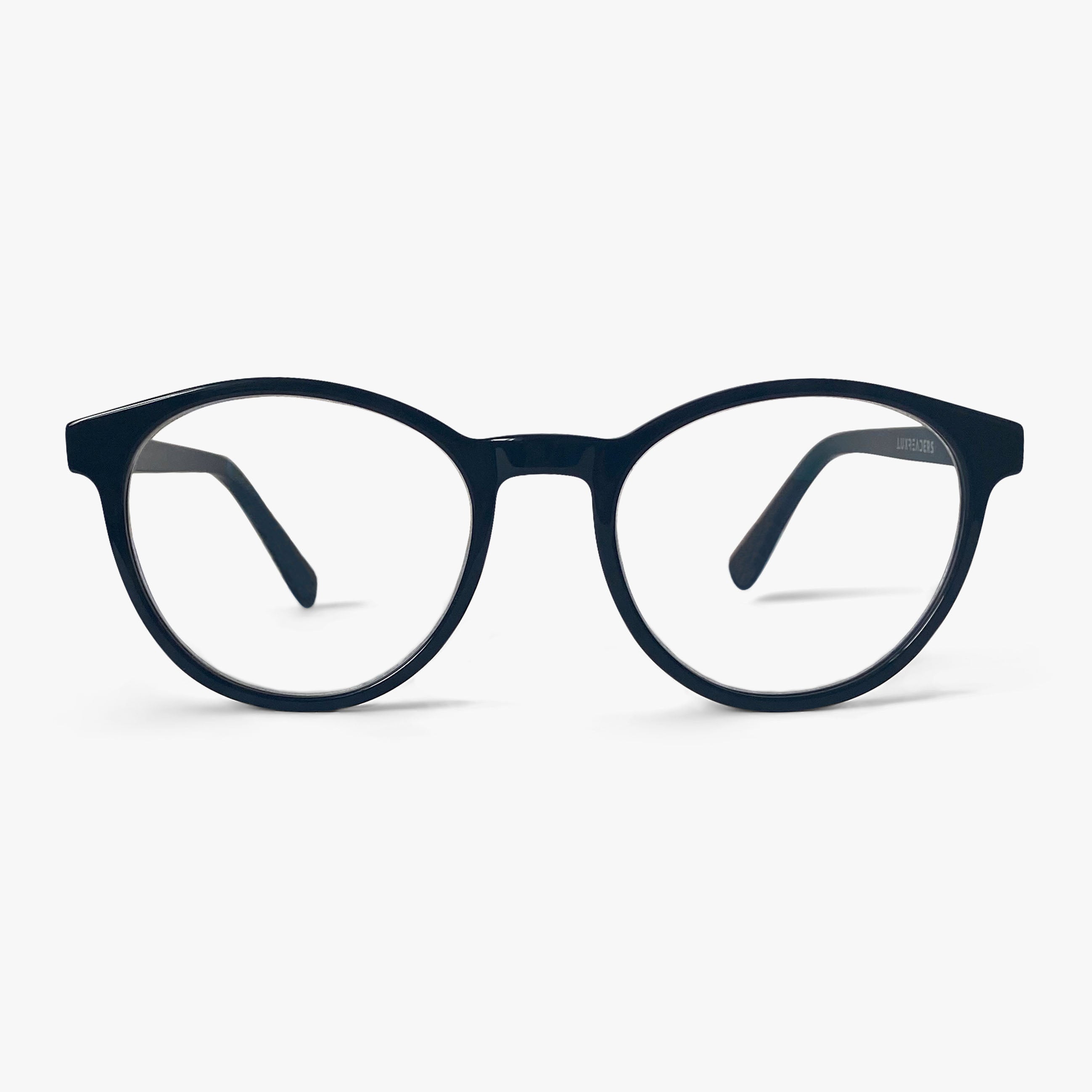 Luxreaders stylish Women's Sæby Black Blue light glasses. Made from Acetate in a Round shape.