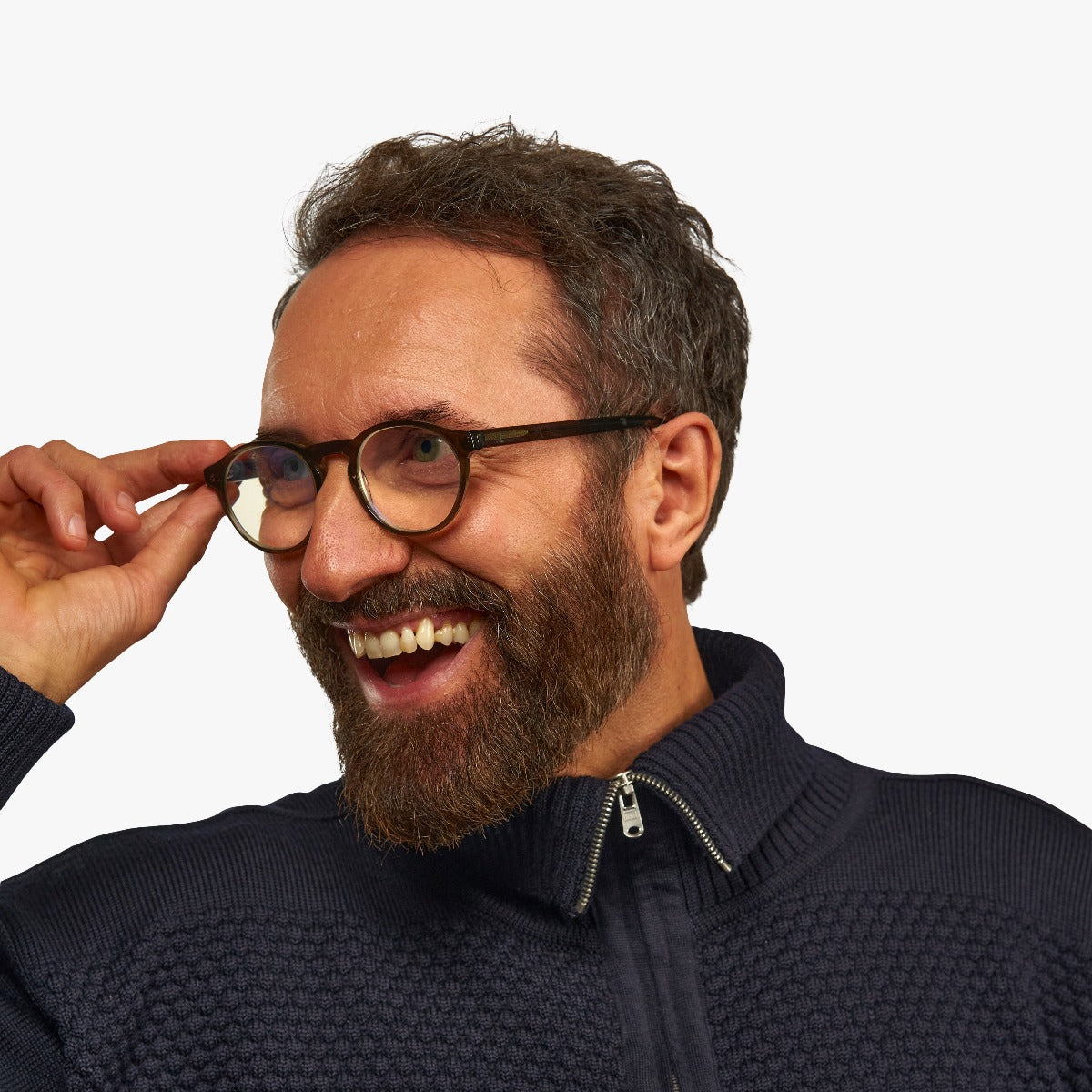 Luxreaders stylish Men's Trondheim Shiny Olive Blue light glasses. Made from Acetate in a Round shape.