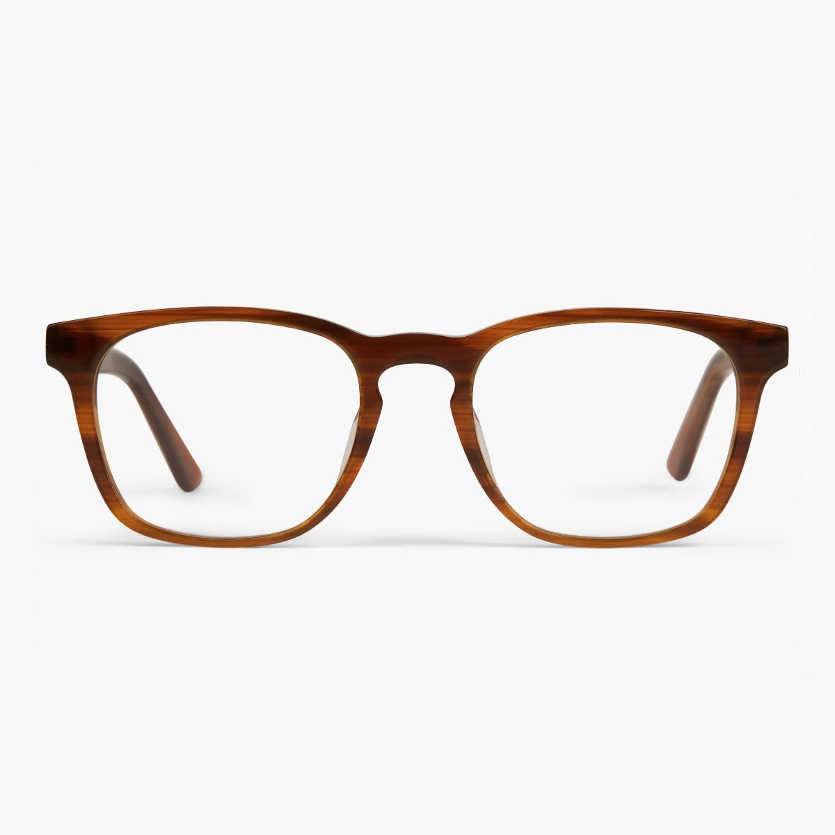 Luxreaders stylish Women's Bornholm Shiny Walnut Reading glasses. Made from Acetate in a Square shape.