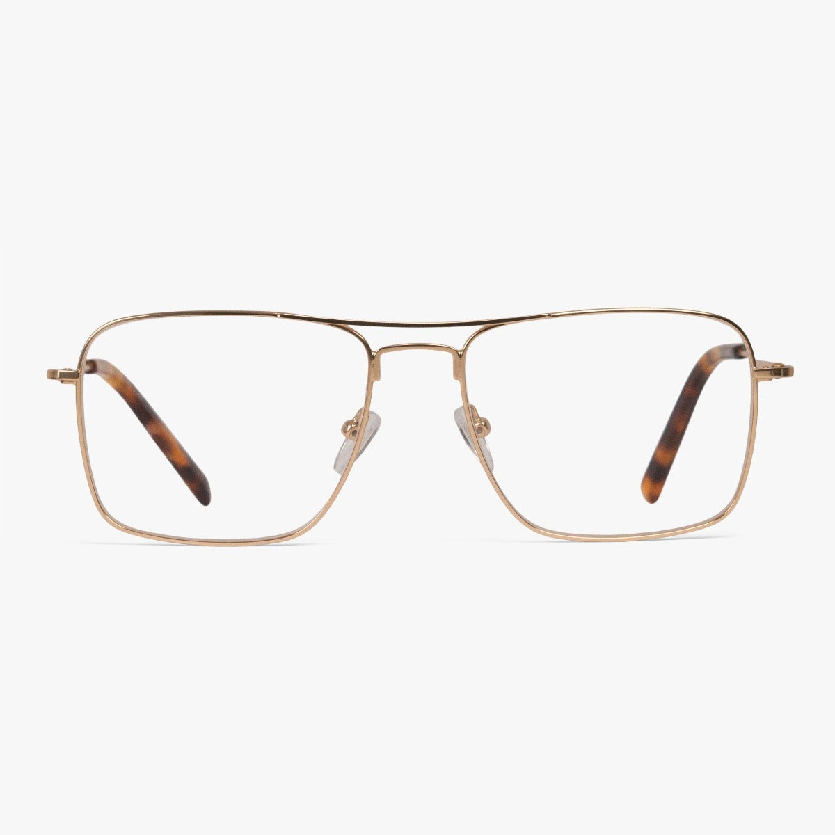 Luxreaders stylish Men's Lidköping Gold Reading glasses. Made from Stainless steel in a Square shape.