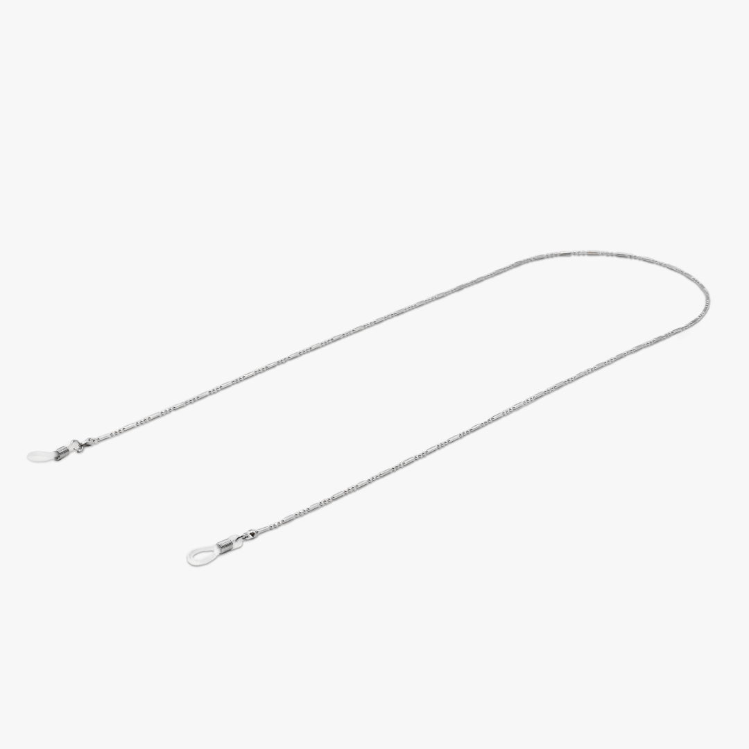 Silver eyewear cord with clasps for attaching to glasses