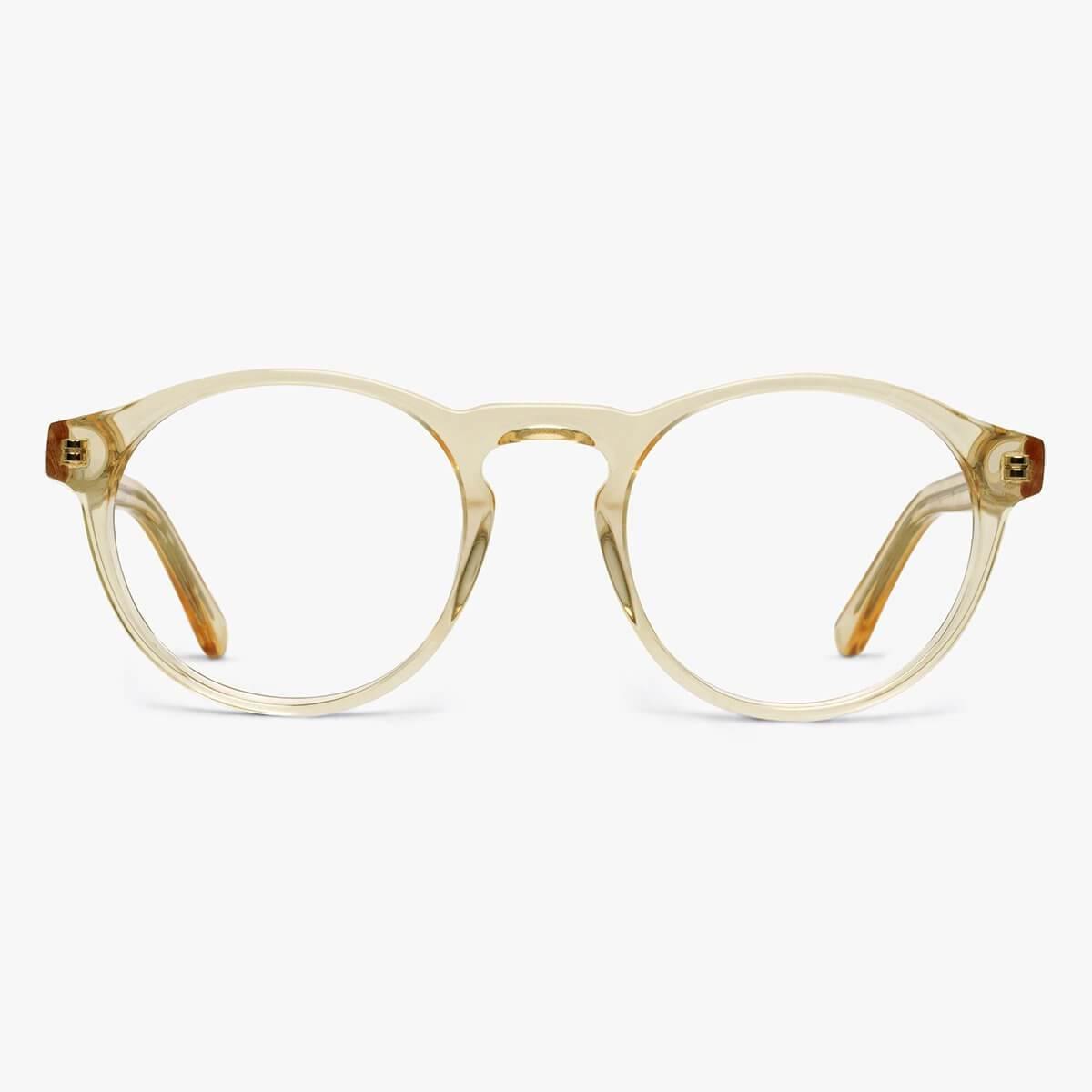 Luxreaders stylish Trondheim Crystal Lemon Reading glasses. Made from Acetate in a Round shape.
