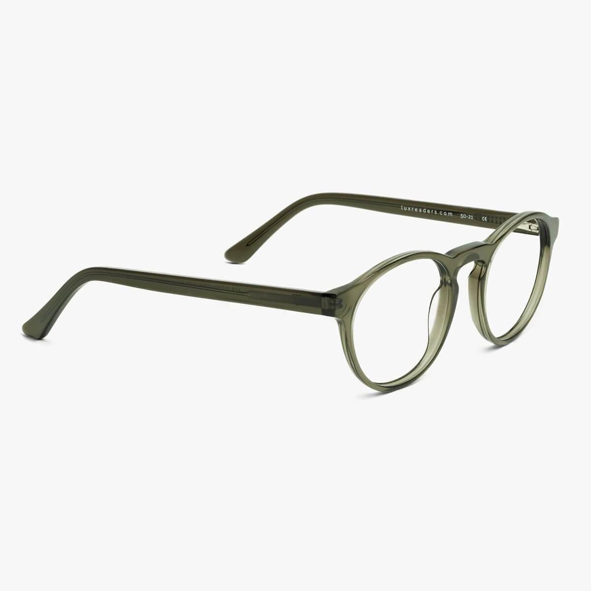 Luxreaders stylish Men's Trondheim Shiny Olive Reading glasses. Made from Acetate in a Round shape.