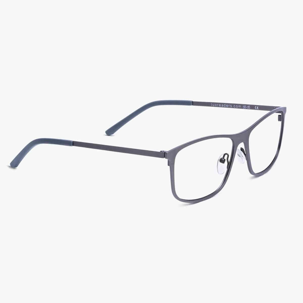 Luxreaders stylish Men's Møn Gun Blue light glasses. Made from Stainless steel in a Rectangle shape.