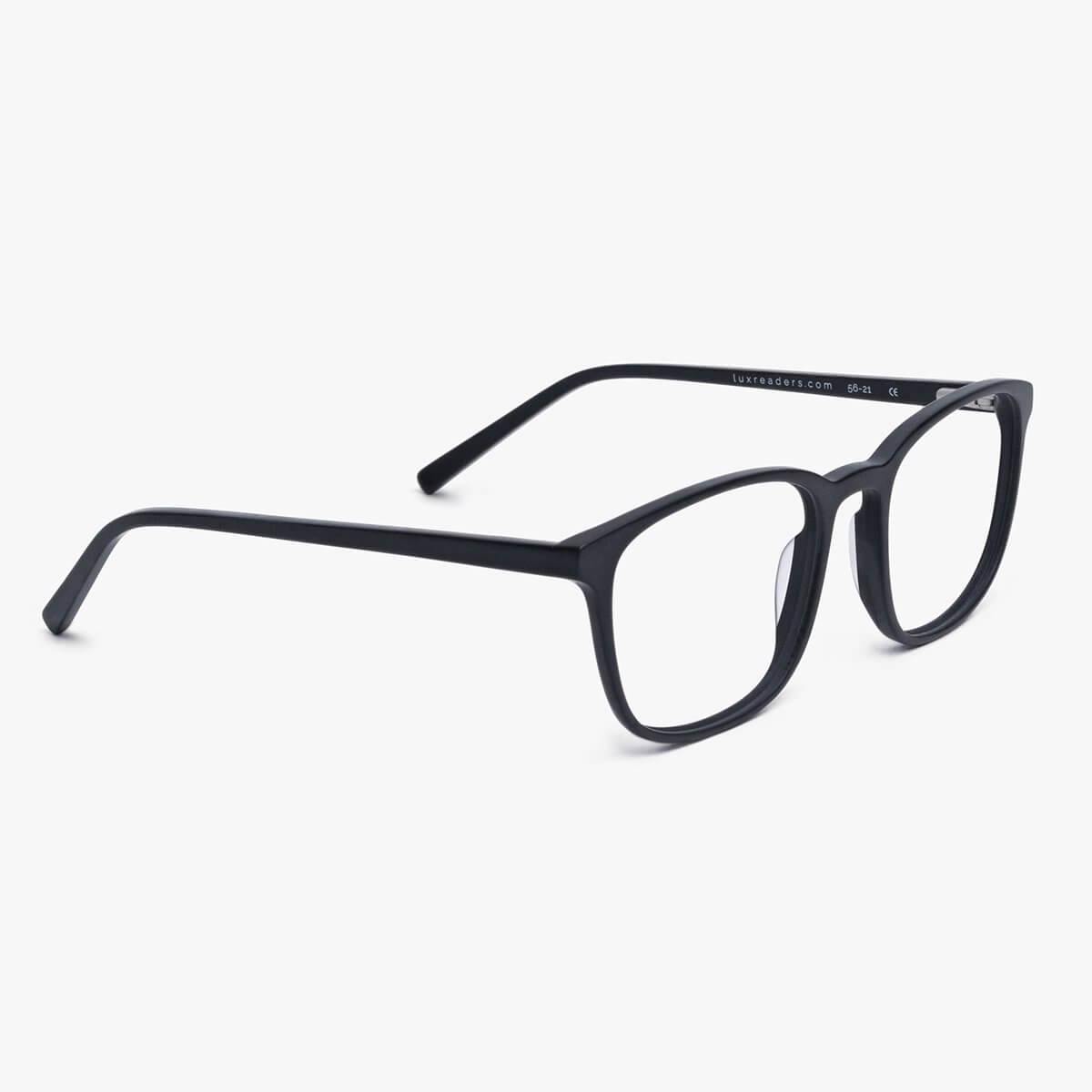 Luxreaders stylish Ebeltoft Black Reading glasses. Made from Acetate in a Square shape.