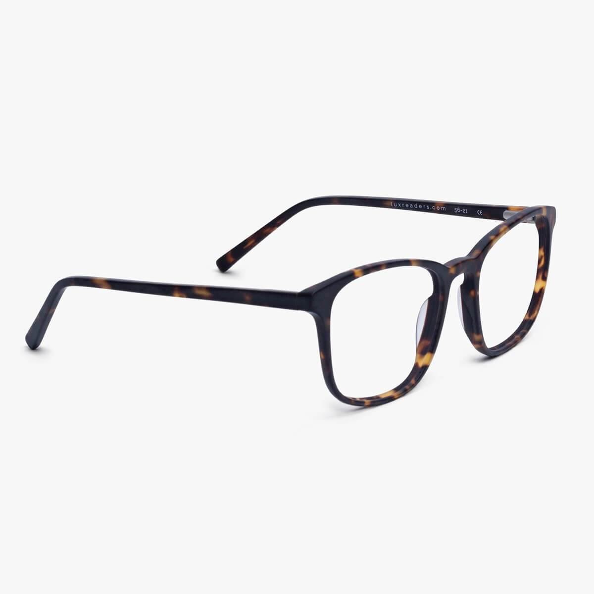 Luxreaders stylish Ebeltoft Dark Turtle Reading glasses. Made from Acetate in a Square shape.