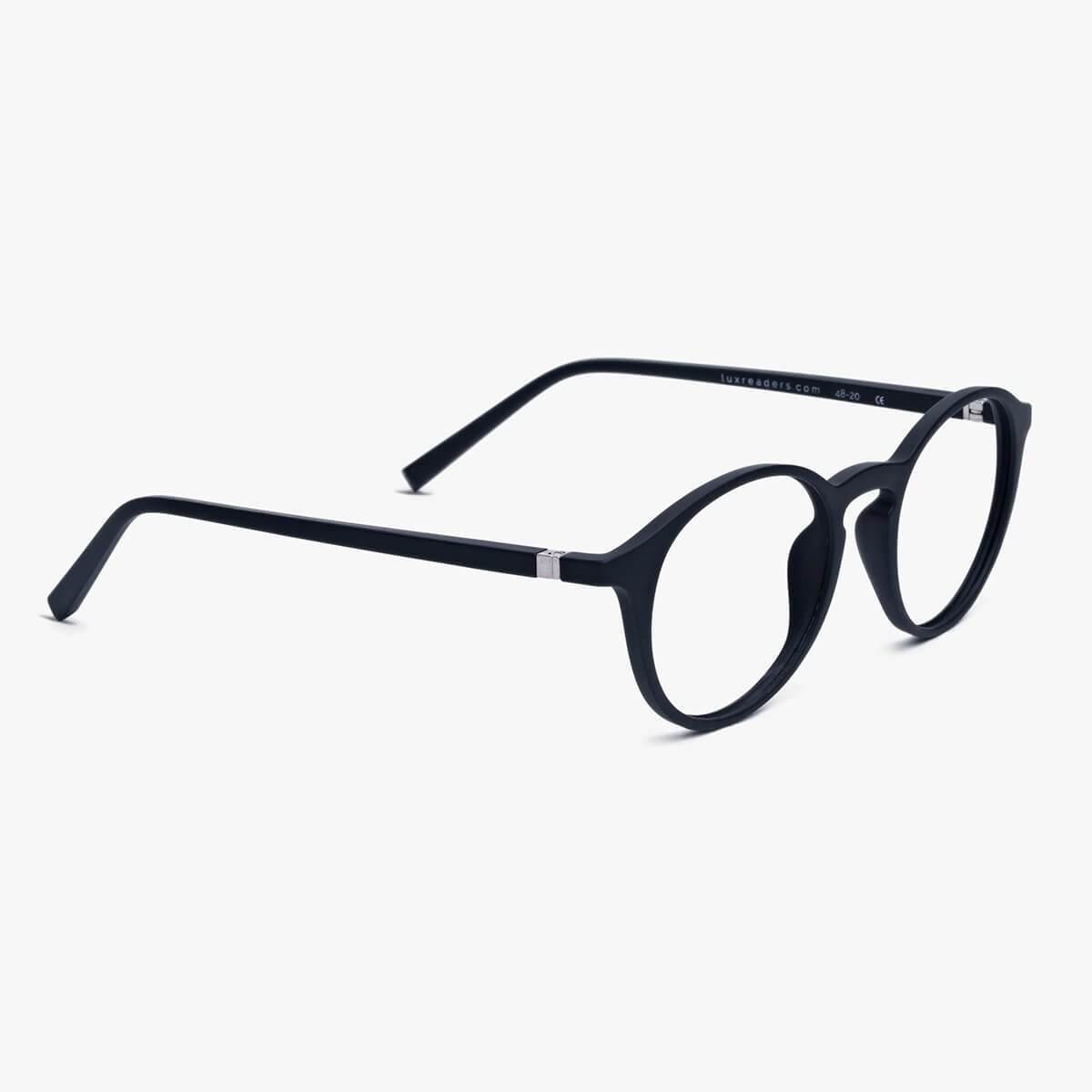 Luxreaders stylish Women's Læsø Black Reading glasses. Made from Rubber in a Round shape.