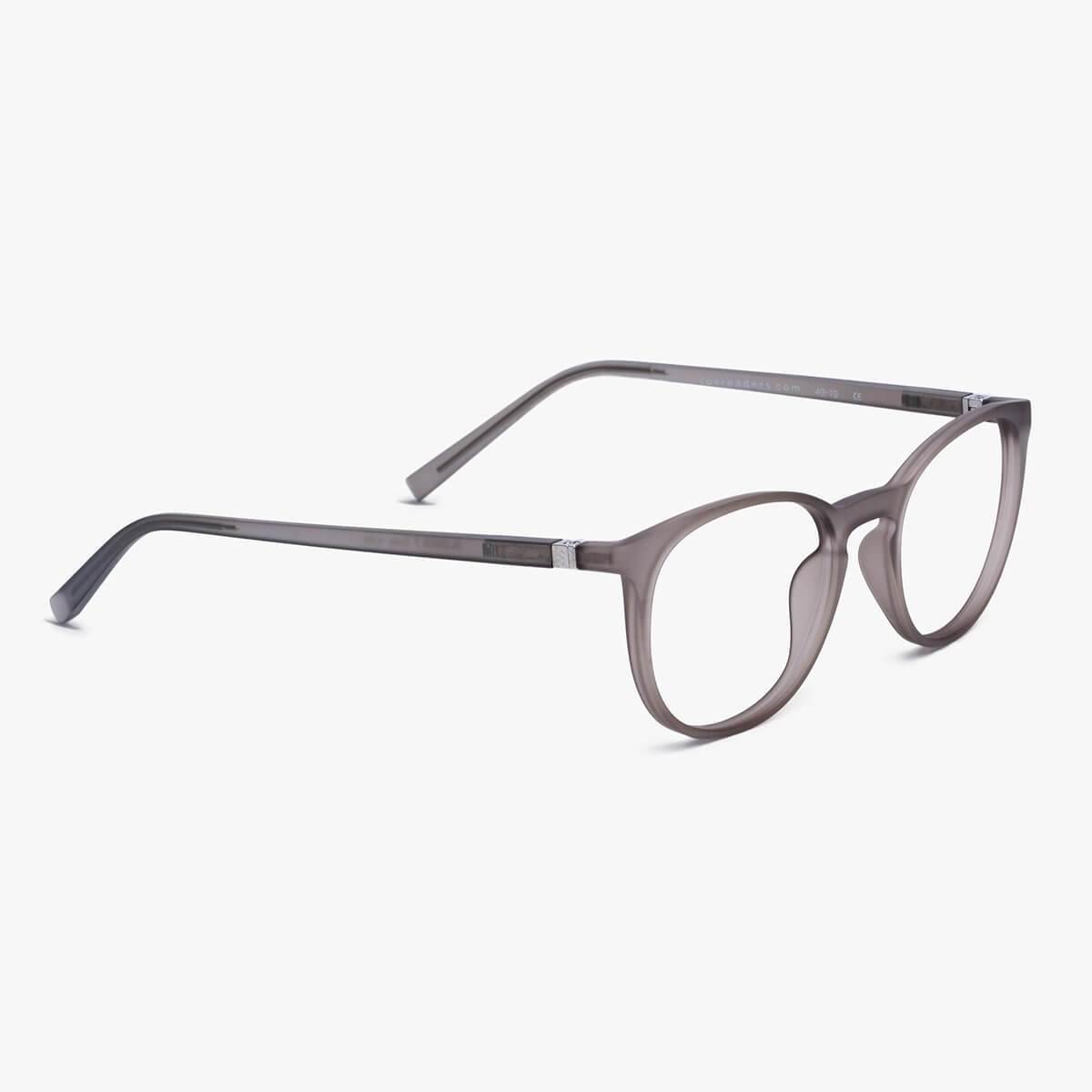 Luxreaders stylish Women's Stockholm Grey Reading glasses. Made from Rubber in a Iconic shape.