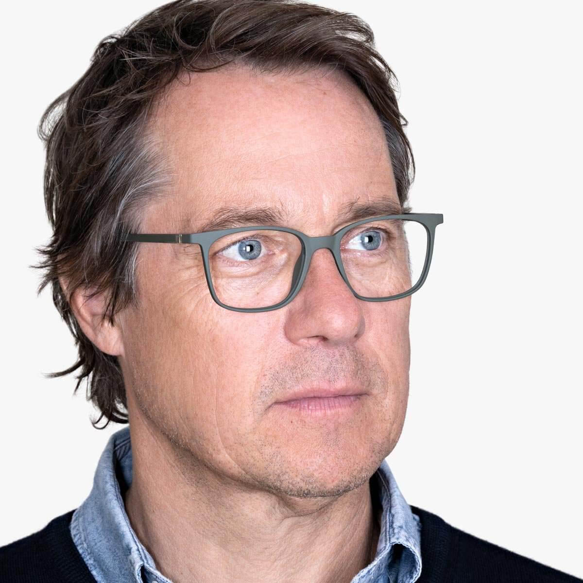 Luxreaders stylish Fyn Dark Army Blue light glasses. Made from Rubber in a Square shape.