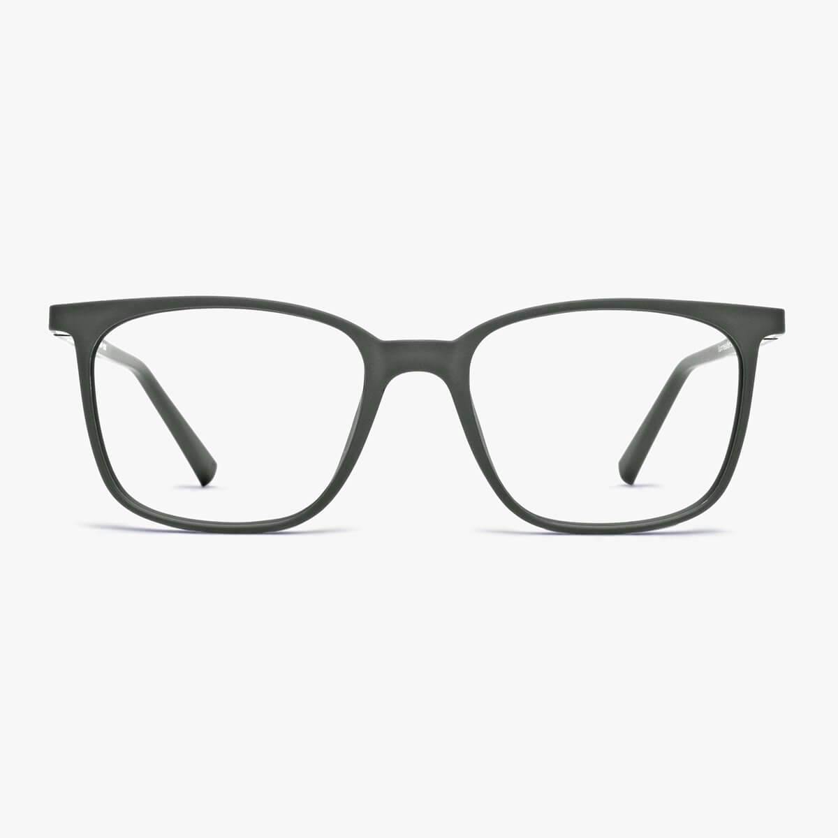 Fyn Dark Army square glasses in dark green with sleek matte finish