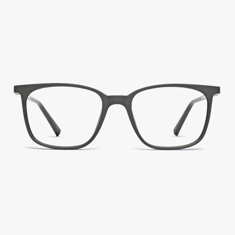 Fyn Dark Army square glasses in dark green with sleek matte finish