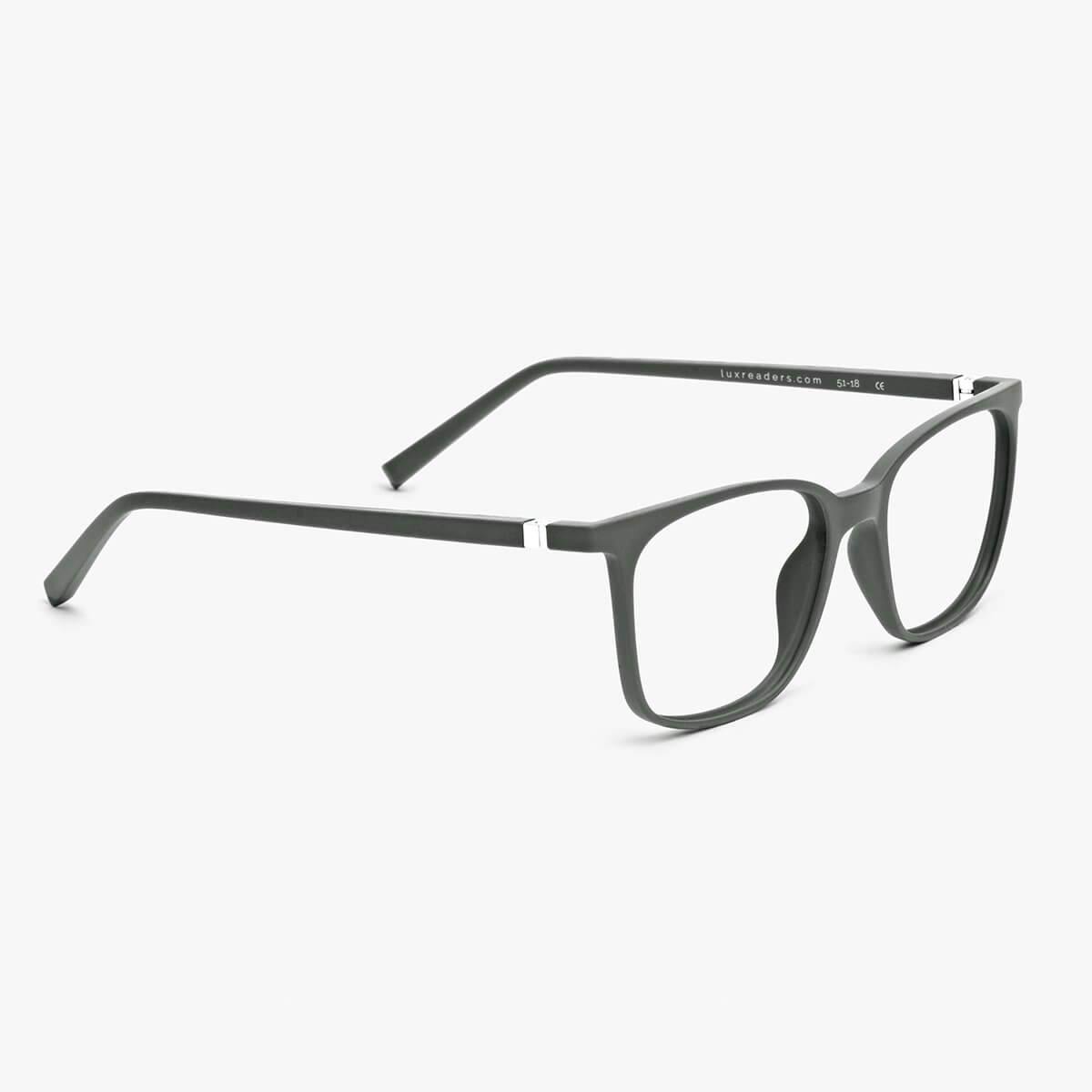 Fyn Dark Army square black glasses with subtle metal accents