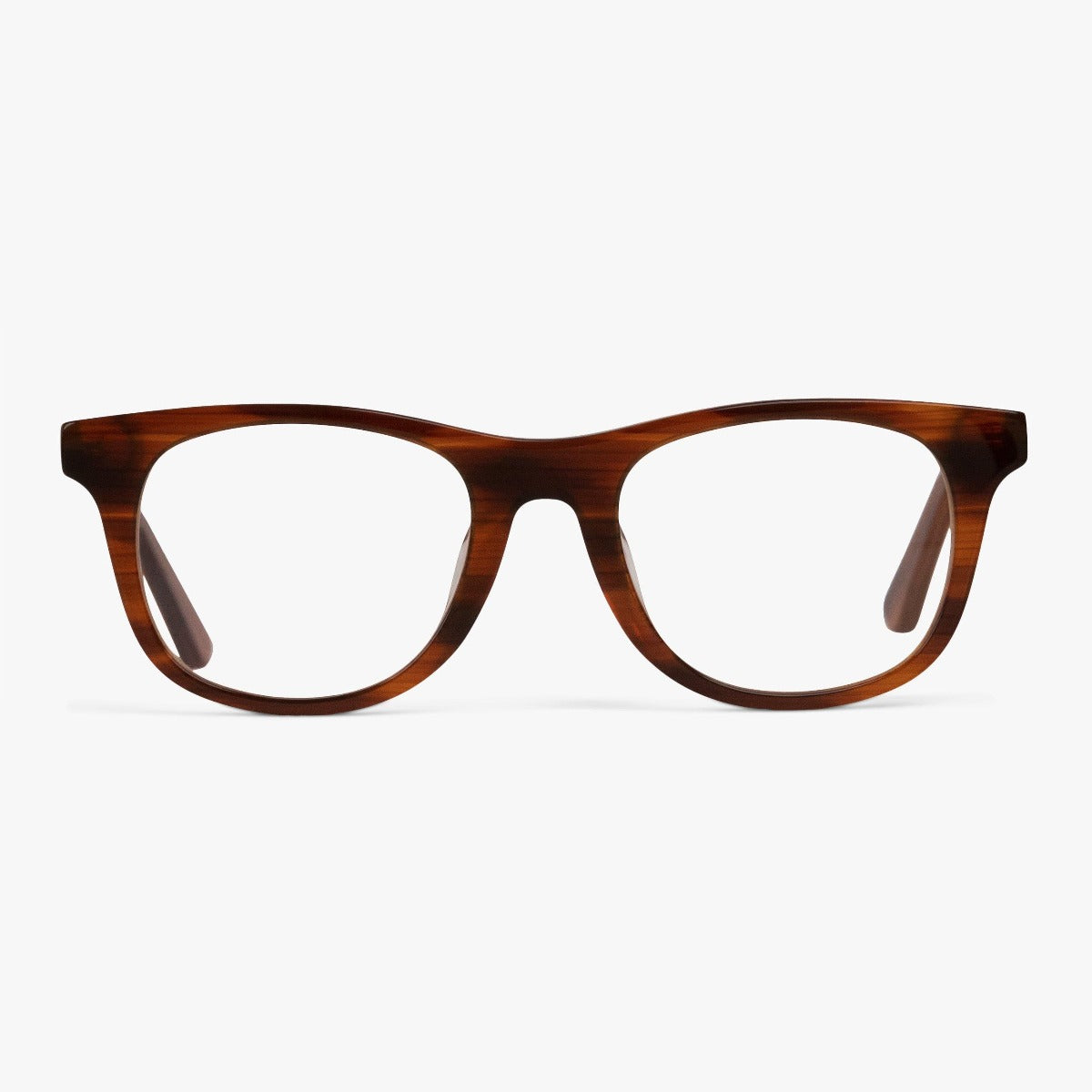 Malmö shiny walnut rectangular glasses with a sleek tortoiseshell finish