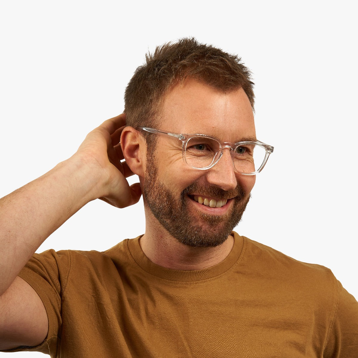 Man wearing Men's Bornholm Crystal White glasses