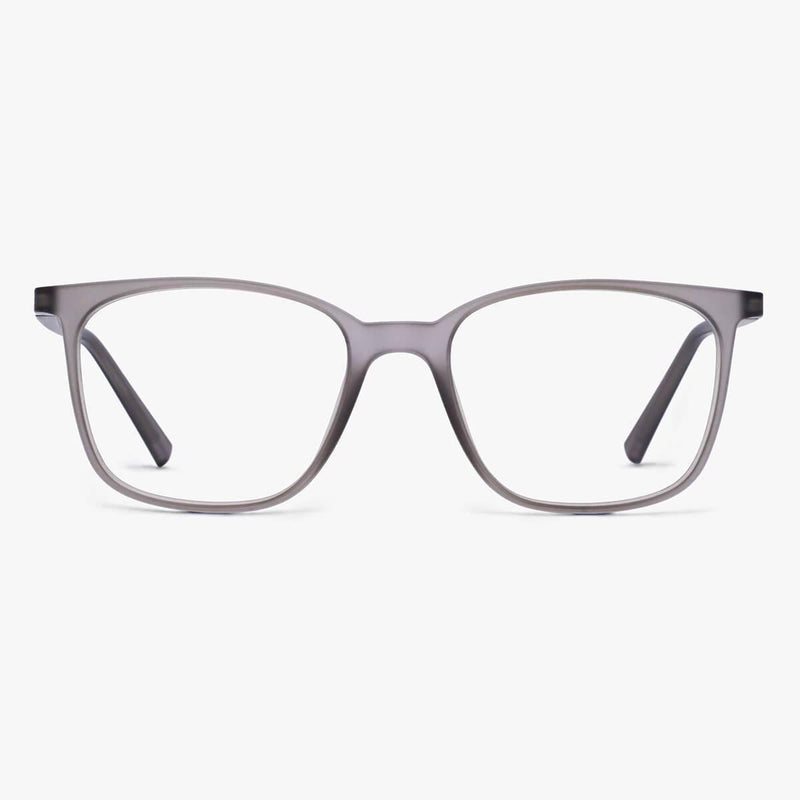 Men's Fyn Grey rectangular eyeglasses with grey translucent frame