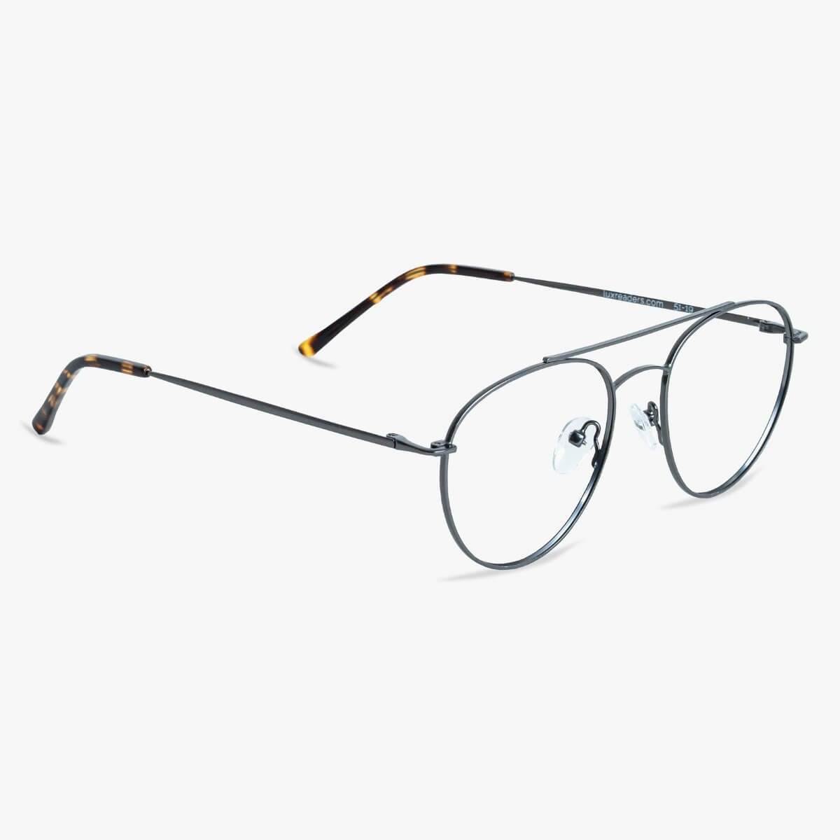 Göteborg Gun metal frame glasses with tortoiseshell temple tips from Luxreaders