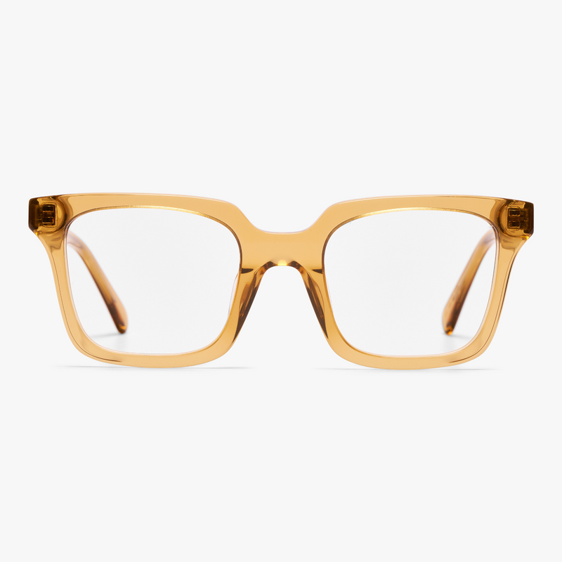Men's crystal caramel reading glasses with rectangular frames