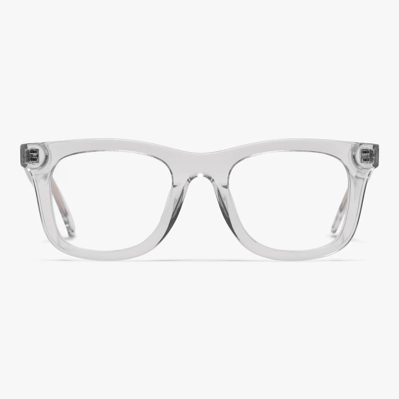 Samsø Crystal White square reading glasses with transparent frames