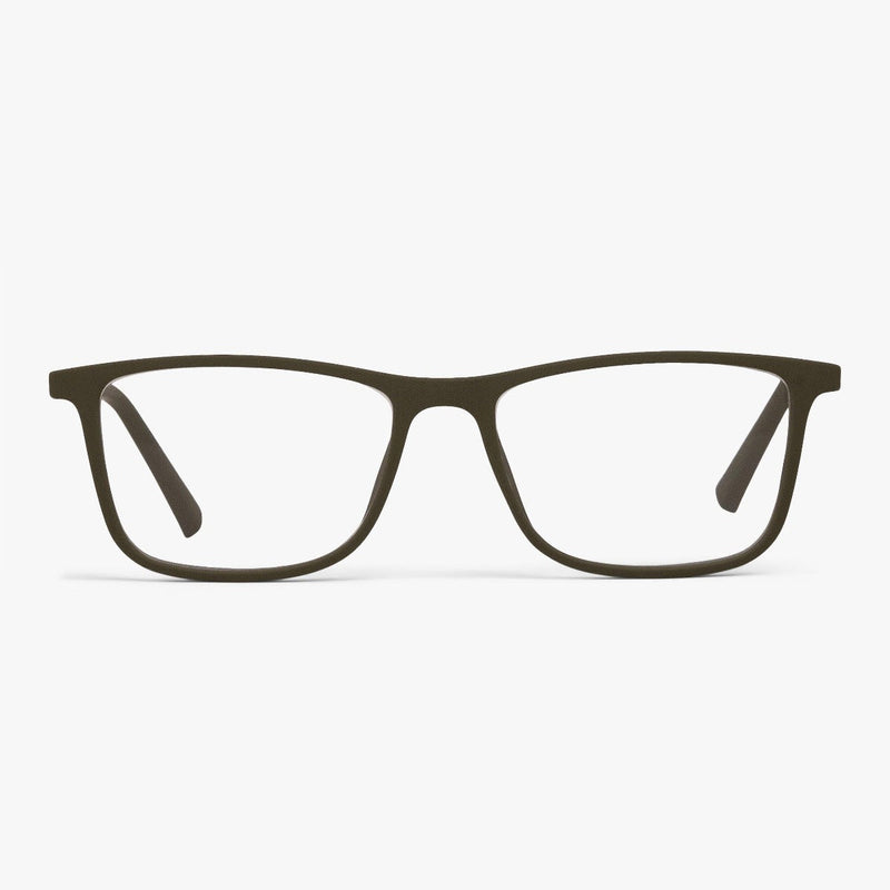 Skagen Dark Army glasses with dark olive rectangular frame