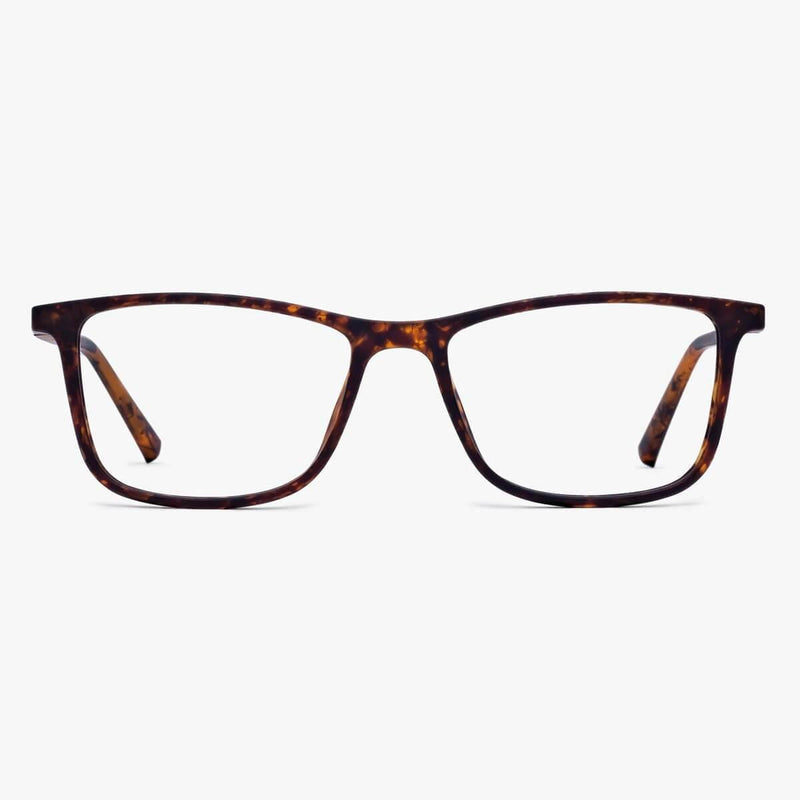 Tortoise rectangular eyeglasses with a sleek design
