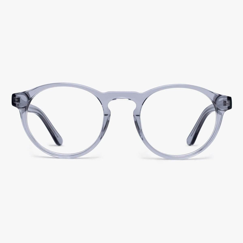 Round crystal grey glasses with a modern design