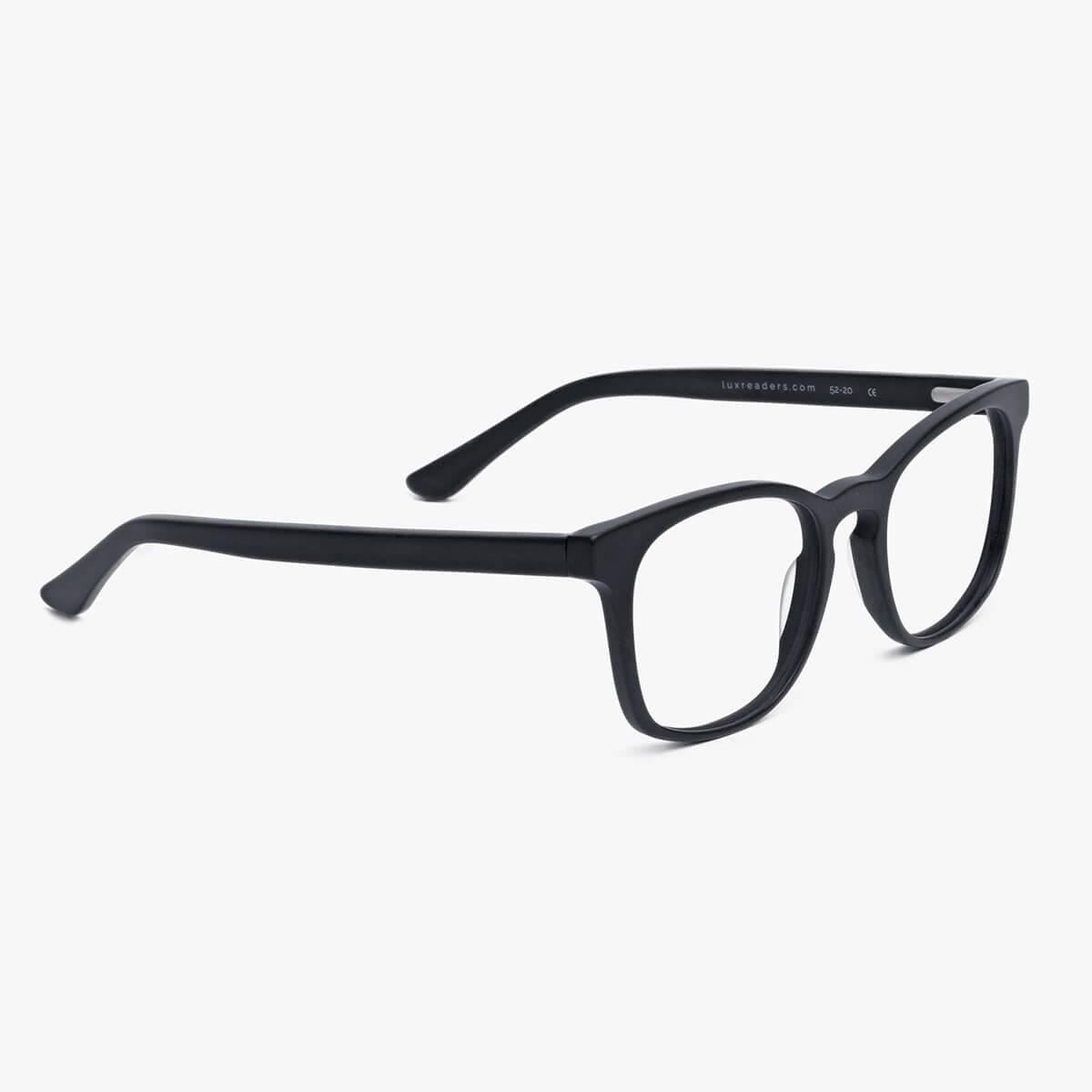 Women's Bornholm Black rectangular glasses with Luxreaders branding