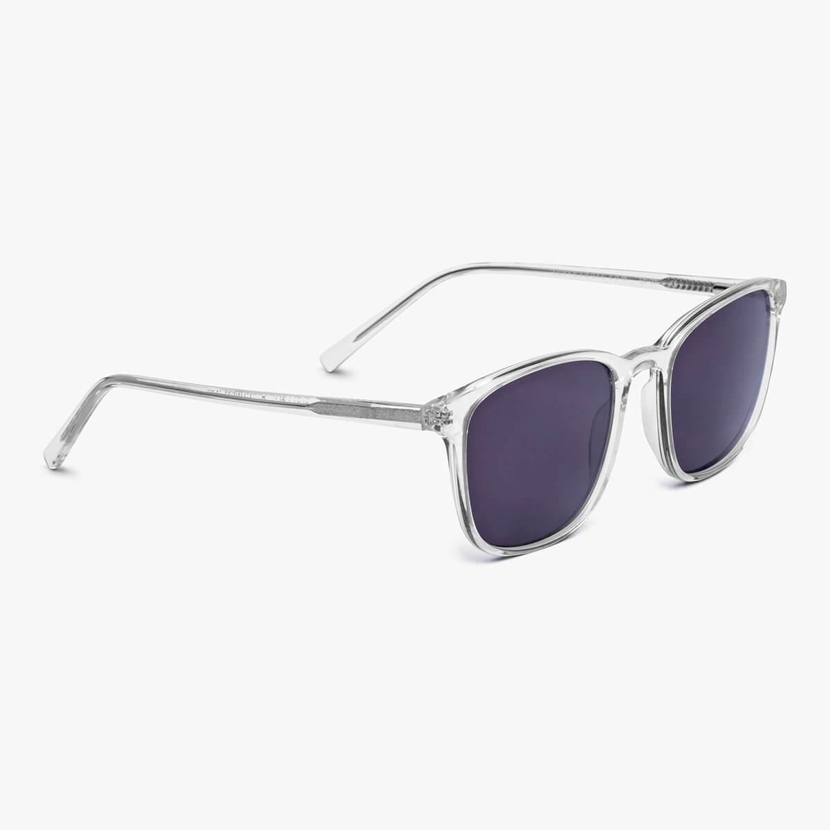 Crystal white sunglasses with translucent frame and dark lenses