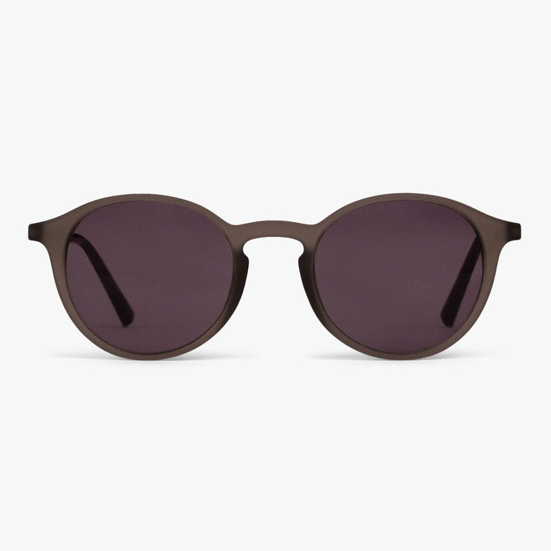 Women's Læsø Grey sunglasses with round dark lenses and matte grey frame