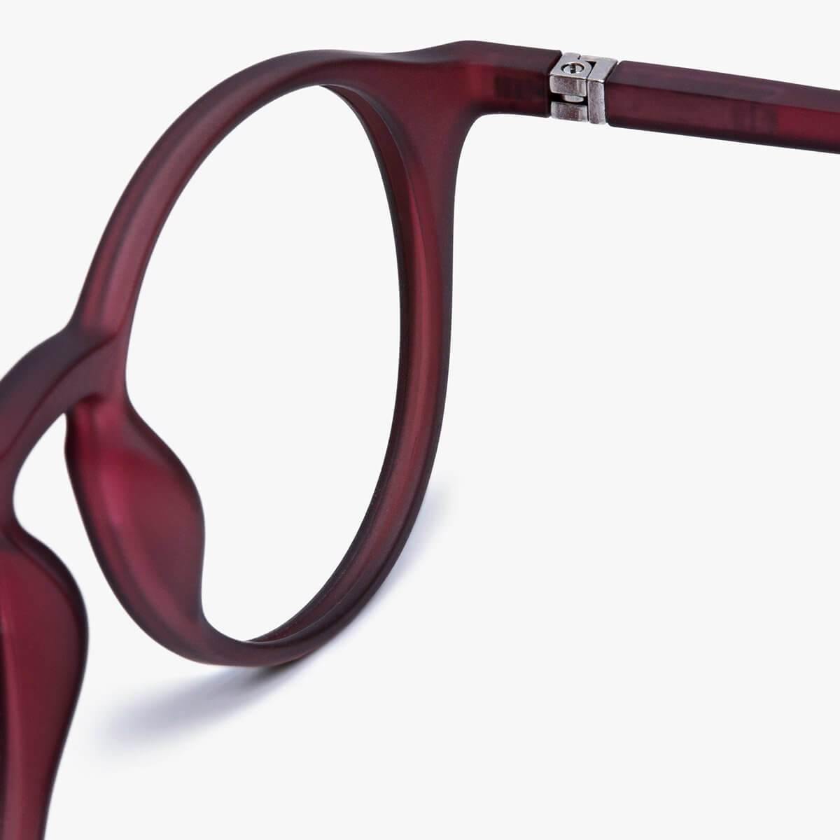 Women's Læsø Red reading glasses with a matte finish and metal hinge detail