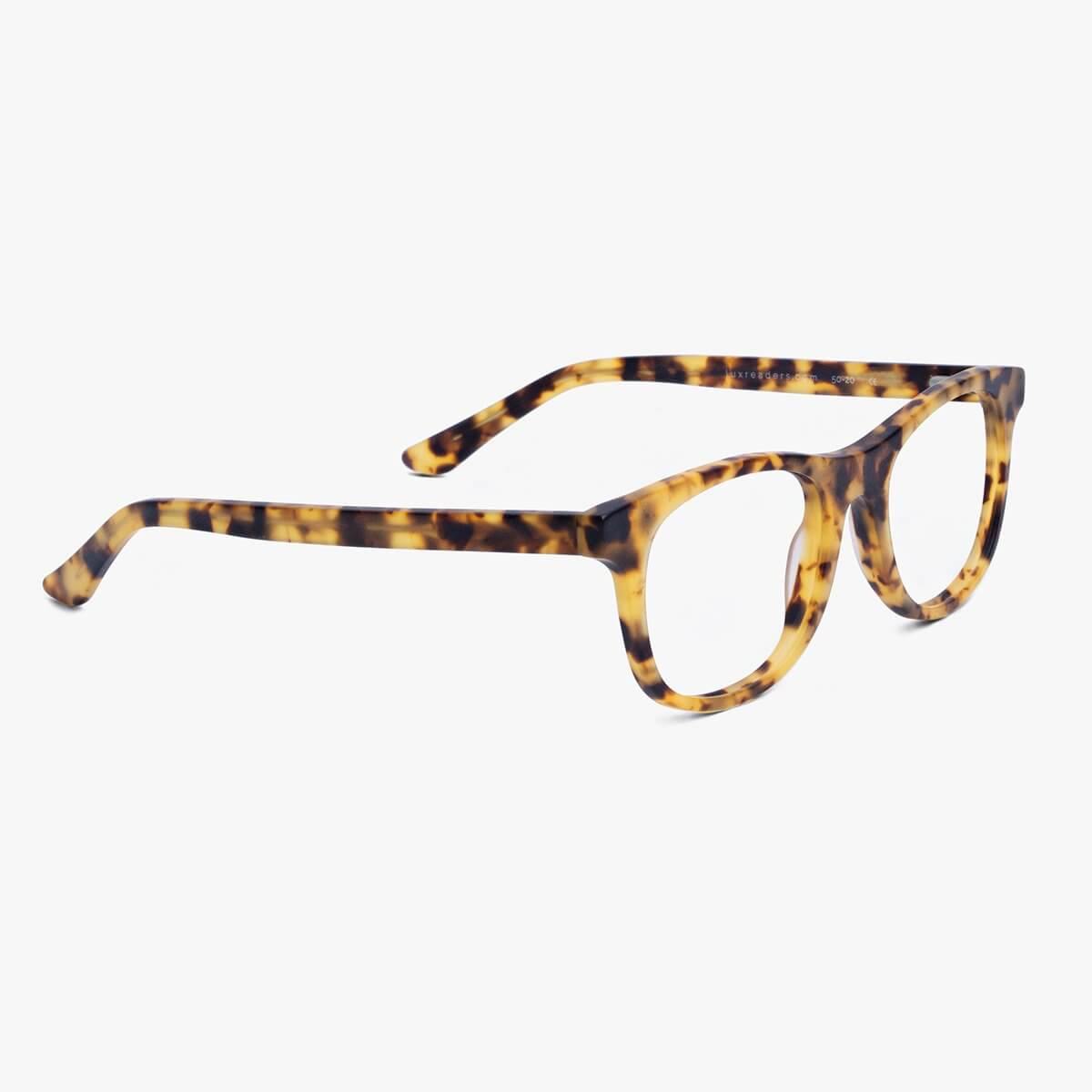 Tortoise shell reading glasses with a square frame