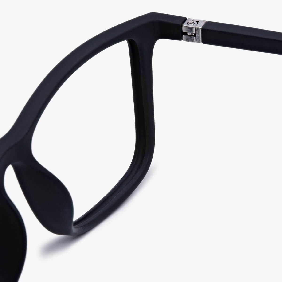 Close-up of black Skagen eyewear hinge detail