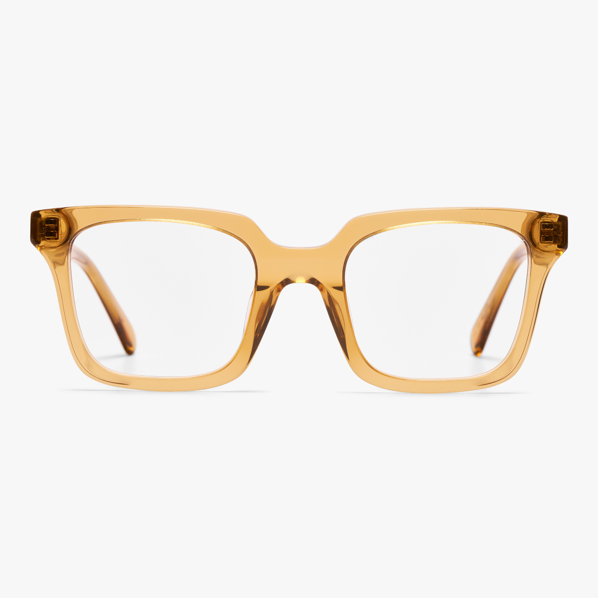 Square crystal caramel glasses with a translucent frame