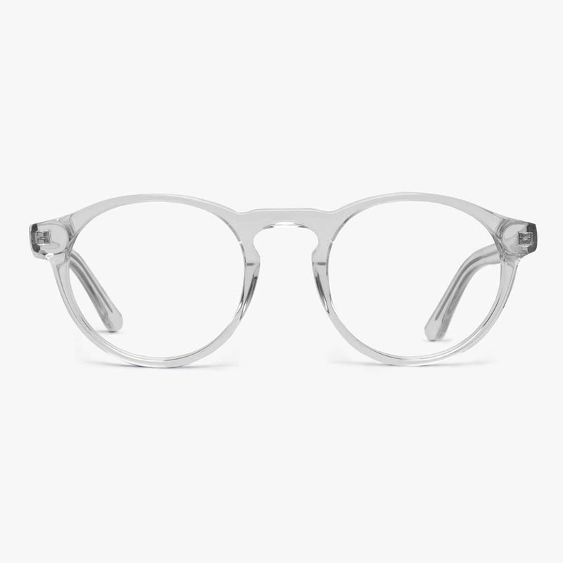 Round crystal white reading glasses, clear frame for women